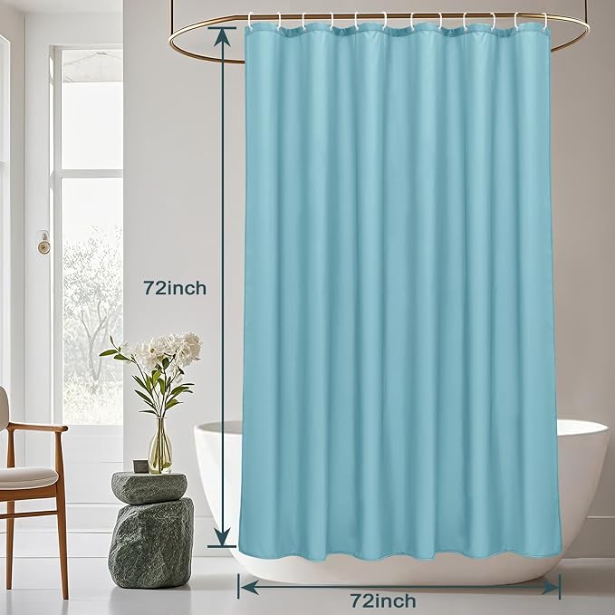 AooHome Standard 72x72 inch Shower Curtain Liner, Soft Polyester Solid Color Shower Curtain with Hooks, Weighted Hem, Water Repellent, Blue