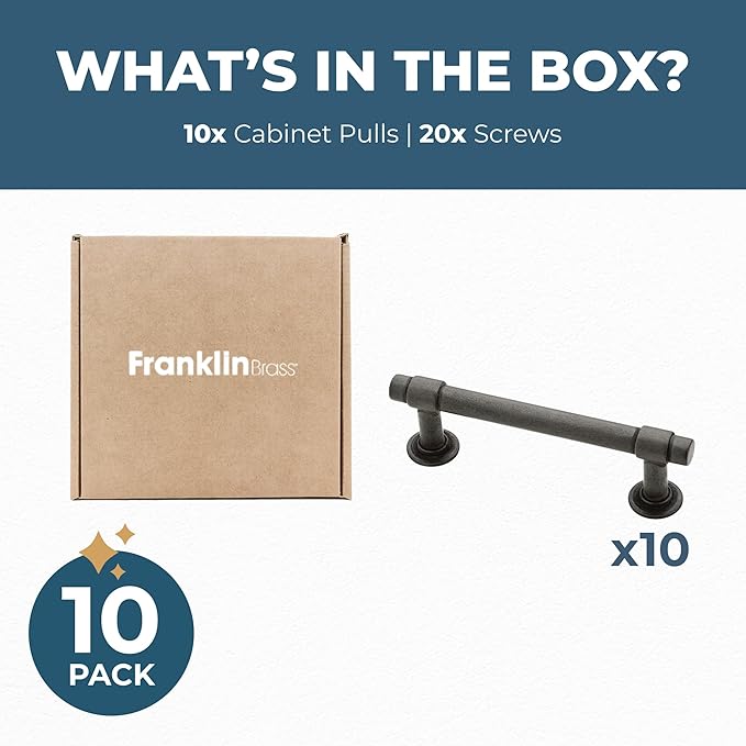Franklin Brass Francisco (10-Pack) Cabinet Handles 3" Hole Center Pulls | Soft Iron Hardware Kitchen Door, Drawers, Dressers, Furniture P29520K-SI-B
