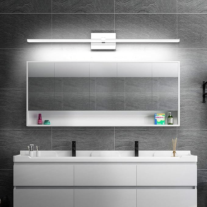 Modern Bathroom Light Fixture - Chrome LED Dimmable Vanity Light Bar 40 Inch Bathroom Light Fixtures Over Mirror 6000K Cool Whtie