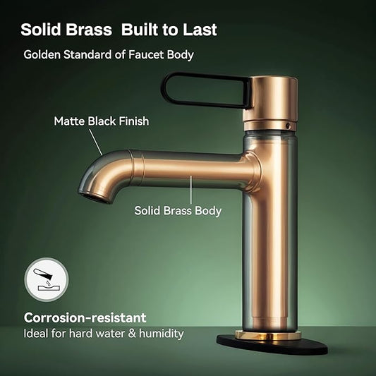 Single Handle Bathroom Faucet for 1 or 3 Hole with Deck Plate, Durable Brass Body, Leak-Free Cartridge, Hot/Cold Water Mixer, Easy Install, Luxury Matte Black Sink Faucet Single Hole for Vessel Vanity