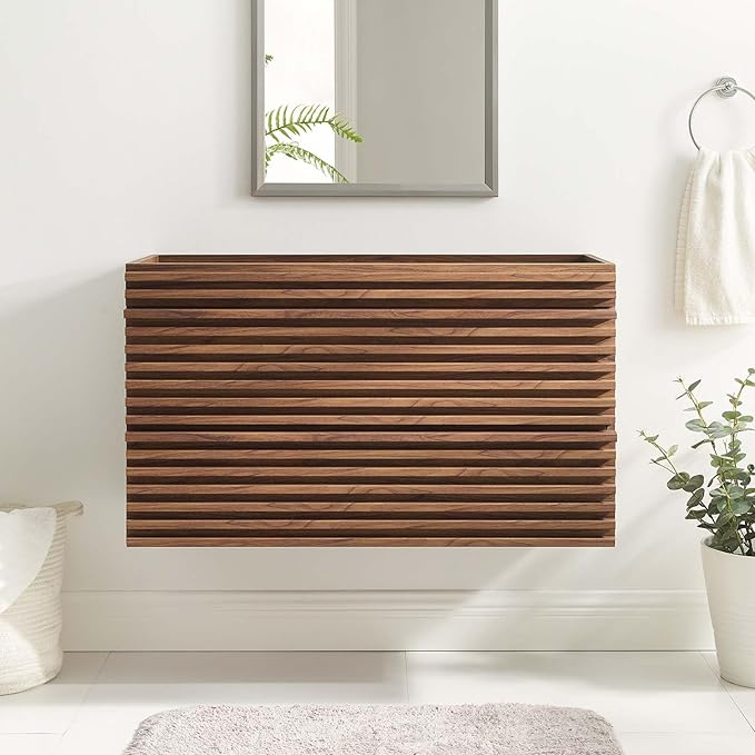 Modway Render 36" Wall-Mount Bathroom Vanity Cabinet in Walnut - Sink Basin Not Included