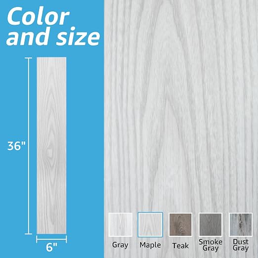 Art3d 60 Sq.ft Peel and Stick Floor Tiles, 40Pcs Luxury Vinyl Plank Flooring Wood Look, Adhesive and Waterproof Tile Sticker for Bedroom, Living Room, Kitchen, Light Gray