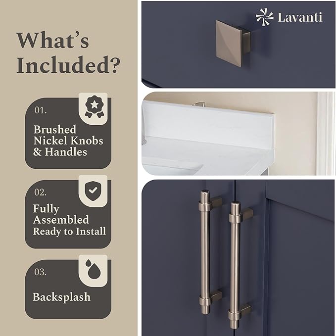 Lavanti Oakford 72 Inch Bathroom Vanity with Sink – Stylish Navy Blue Vanity Bathroom with Storage Cabinet – Modern Bathroom Vanities with Double Vanity Sink & Quartz Countertop