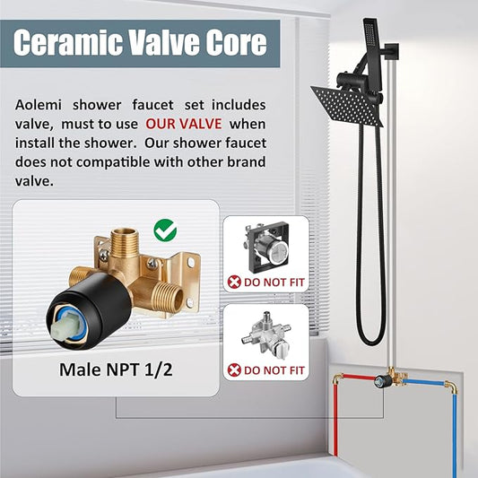Aolemi Shower Faucet Set System with Handheld 6 Inch Head Oil Rubbed Bronze | Shower Valve and Trim Kit,6 Inch Head and Handle Set,Handheld Spray,Bathroom Renovation or Remodeling