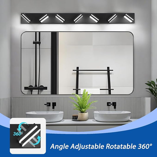IZORRO LED Modern Bathroom Lights Fixtures(7-Light,Dimmable,360°Rotate),Matte Black Acrylic Wall Lighting,Vanity Lights for Bathroom Over Mirror - 6000k 40In (No Assembly Required)