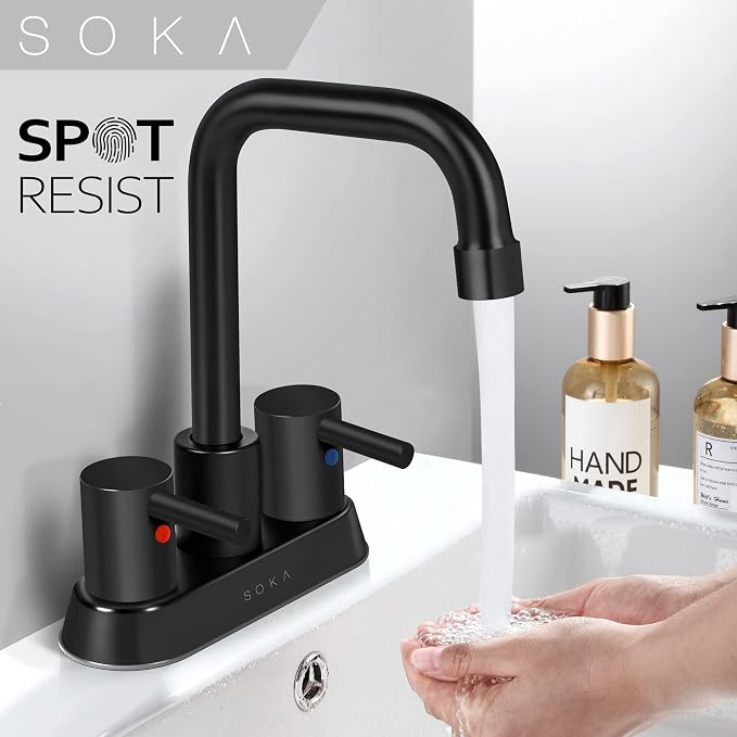 SOKA Centerset Bathroom Faucet 2 Handles 4 Inch Commercial Hand Sink Touch Faucets 3 Hole Bathroom Sink Faucet