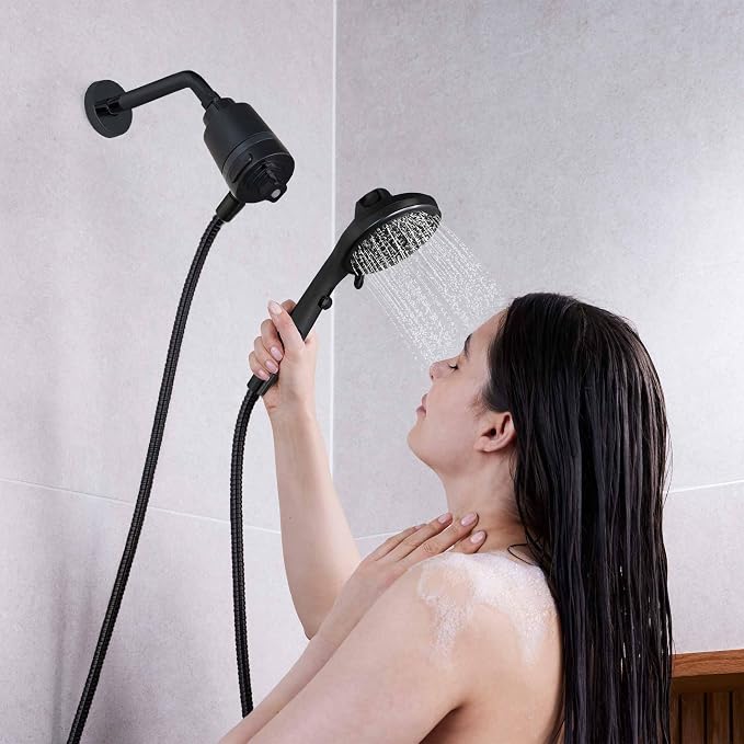 SEVENTY 5-Setting Magnetic Handheld Shower Head with Shower Filter and 59 Inch Hose in Matte Black – Helps Reduce Chlorine and Impurities for Healthier Hair, Skin and Scalp, Easy to Install (12160)