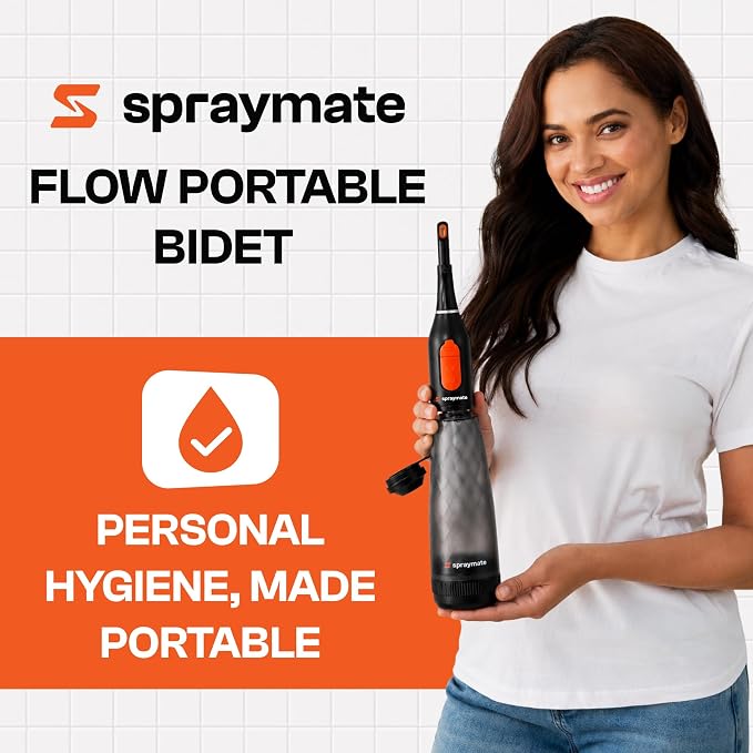 Portable Bidet for Travel & Camping – Electric Gentle Pressure Rechargeable Bidet for Women & Men | 360ML Bottle | 460ML/Min Flow | USB-C | 450mAh Battery | USA Brand – Spray Mate Flow