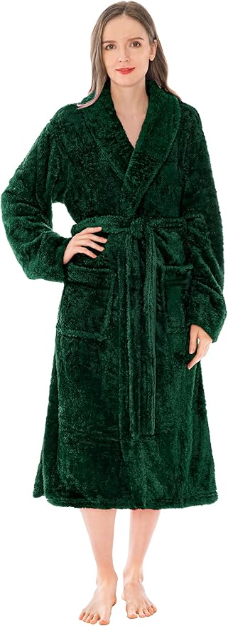 PAVILIA Premium Womens Plush Soft Robe, Fluffy Warm Fleece Sherpa Bathrobe | 260 GSM Shaggy Microfiber, Long Housecoat for Spa Shower Home College Dorm Lounging, Cozy Christmas Holiday Gift for Her