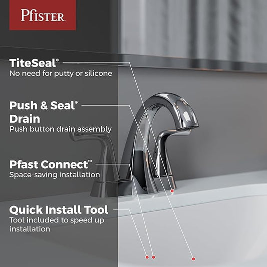 Pfister Willa Bathroom Sink Faucet, 4-Inch Centerset, 2-Handle, 3-Hole, NSF Certified, Polished Chrome Finish, LF048MALCC