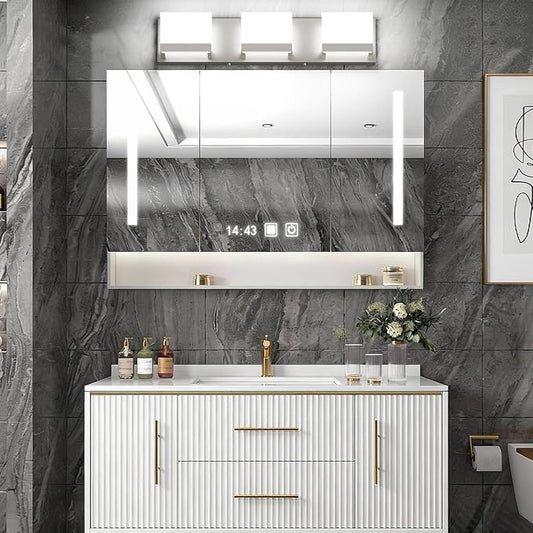 Tipace 3 Lights LED Modern Vanity Light Brushed Nickel Bathroom Lighting Fixture Up and Down Bathroom Wall Light Over Mirror(White Light 6000K)