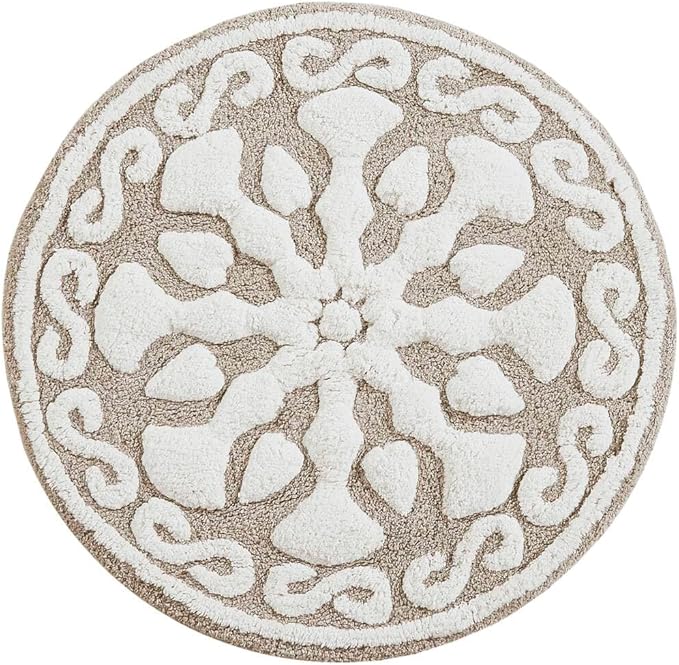 Madison Park Casablanca Tufted Cotton Bath Rug Non-Slip, Round 25", Taupe | Luxurious Plush Bath Mat, Quick Dry, Soft, Machine Washable, Floral Pattern, Absorbent, Plush, OEKO-TEX, for Bathroom