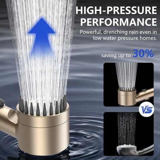 Filtered Shower Head with Handheld, High Pressure Water Flow and Multiple Spray Modes Shower Head with Filter, Power Wash for Hard Water, Showerhead with ON/OFF Switch for Pets Bath (Golden) | ON/OFF Switch,4 Spray,Built-in Power Wash,Detachable Shower...