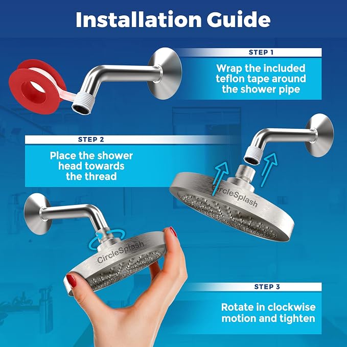 Shower Head - High Pressure 2.5 GPM - Brushed Nickel | Anti-clog silicone nozzles, removable restrictor, easy-clean fixed replacement