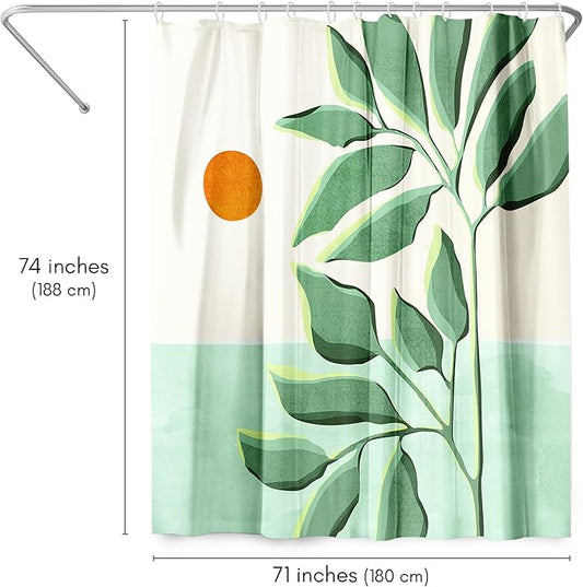Americanflat 71x74 Boho Shower Curtain - Water-Resistant Long Shower Curtain with Durable Metal Grommets and 12 Hooks - 100% Polyester - Ivory, Burnt Orange and Green Bathroom Curtains