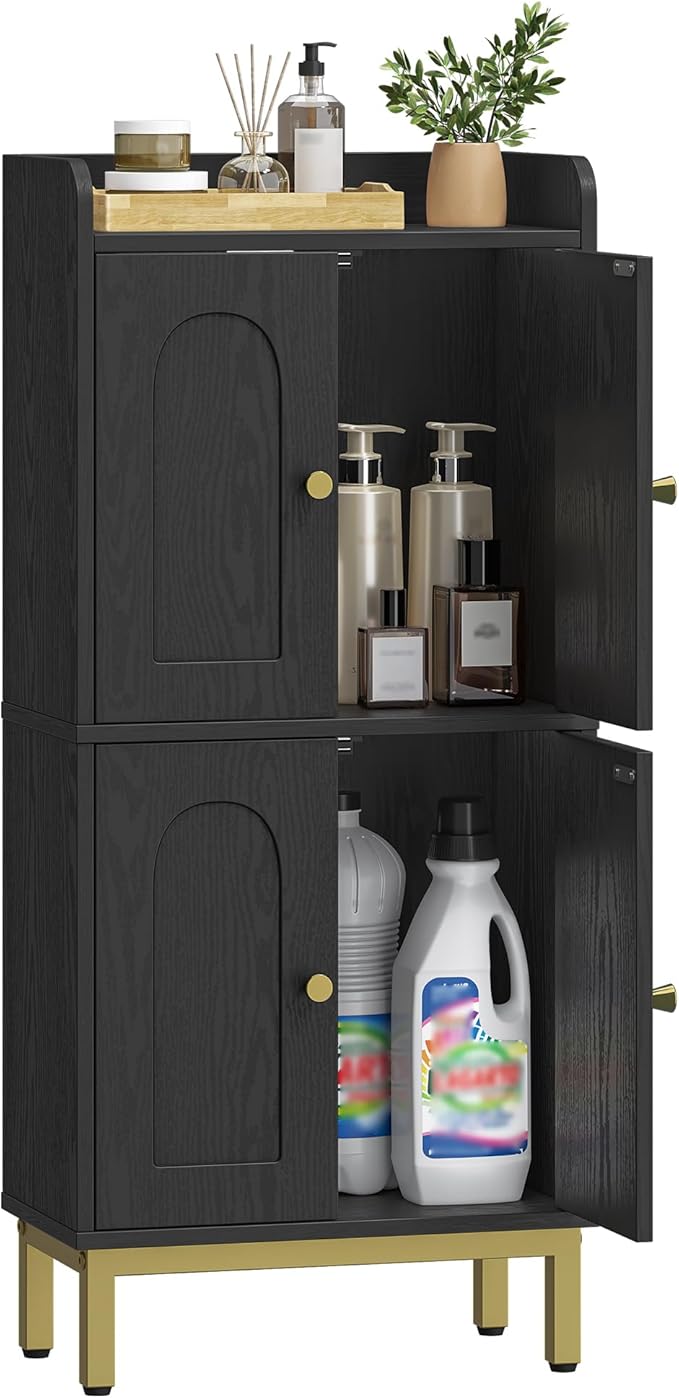 Bathroom Cabinet, Small Storage Cabinet with 4 Doors, Bathroom Organizers and Storage Cabinets with Adjustable Feet. Cabinets Freestanding for Living Room, Kitchen, 7.1"D x 14.6"W x 32.7"H