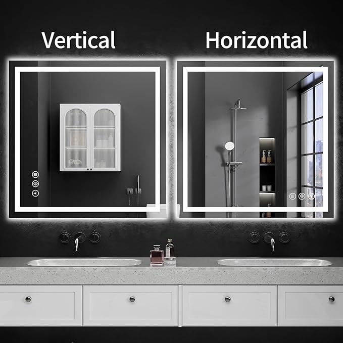 36"x36" LED Bathroom Mirror with Lights, Dimmable, Anti-Fog, Lighted Bathroom Vanity Mirror for Wall, Backlit + Front Lit, Memory Function, Shatter-Proof, Tempered Glass