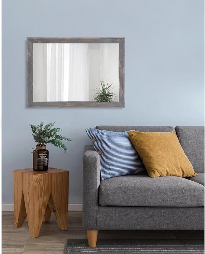 AAZZKANG Wooden Mirror Rectangle Rustic Mirrors for Wall Decorative for Bedroom Bathroom Living Room Entryway Hanging Home Decor 20"x16"