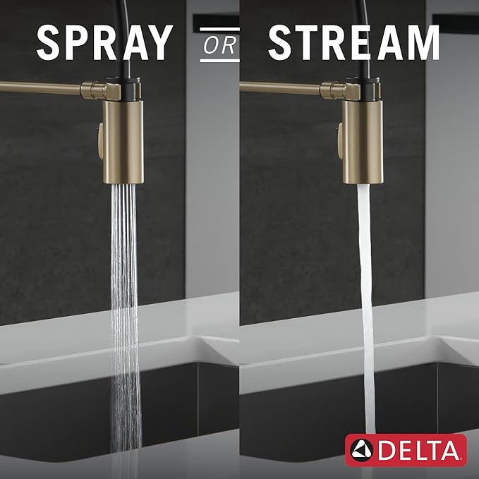 Delta Antoni Pro Style Commercial Kitchen Faucet with Pull Down Sprayer, Single Hole Brushed Gold, Single Handle, Champagne Bronze 18803-CZ-DST