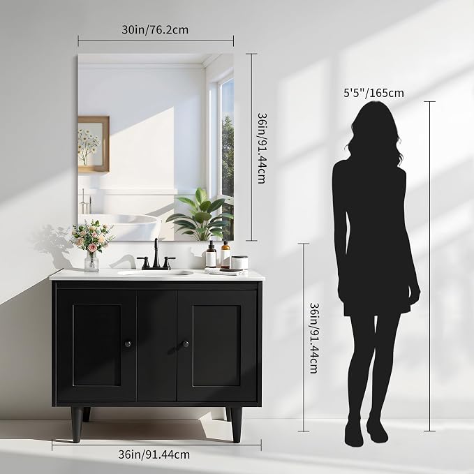 KOCUUY Frameless Bathroom Mirror, 30"x36" Frameless Mirror for Bathroom Sink, Unframed Mirrors for Wall Upgraded Shatterproof Design, Modern Decorative for Bedroom, Living Room, Entryway