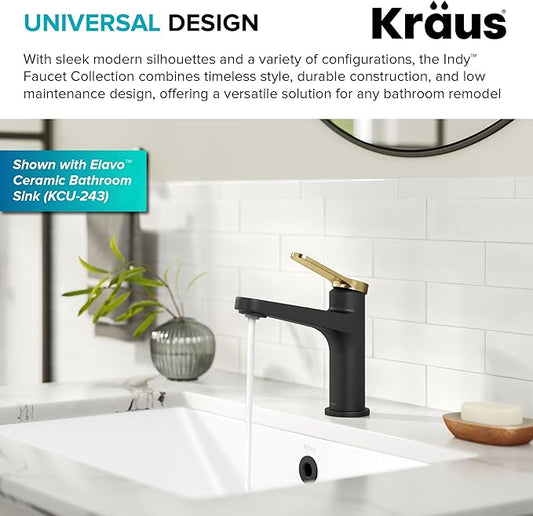 KRAUS Indy Single Handle One Hole Bathroom Sink Faucet in Spot-Free Brushed Brass/Matte Black, KBF-1411SFBBMB