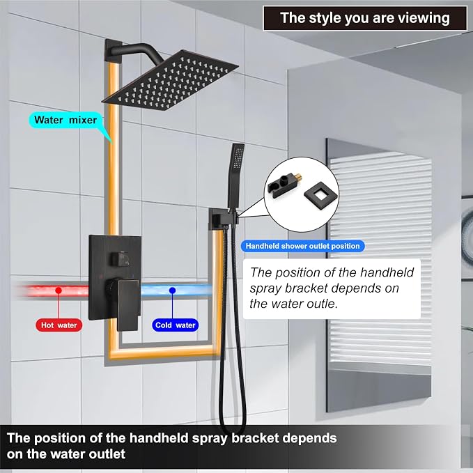 Midanya Shower Faucet Set with Handheld Sprayer,8 Inch,Oil Rubbed Bronze | Rough-in Shower Valve and Trim Kit Included,Square Rain Head,Wall Mount Shower System,All Metal,Bathroom