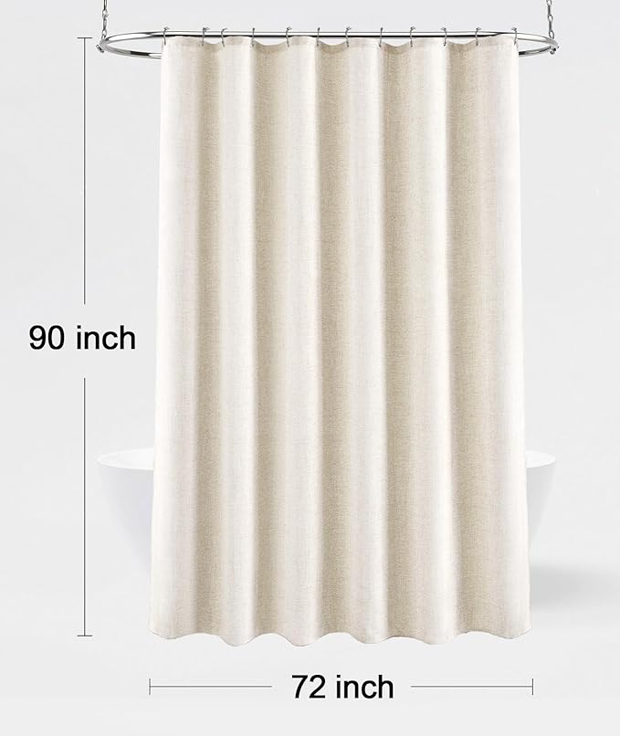 Linen Shower Curtain Flax Cream, Fabric Boho Farmhouse Shower Curtains for Bathroom Cream Cotton Natural Cloth Liner Set 72" W x 90" L