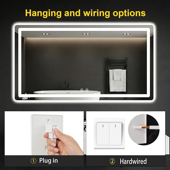 LED Bathroom Mirror with Lights, 30"x55" Lighted Vanity Mirror for Wall | Anti-Fog, Dimmable 3 Color Light, Backlit+Frontlit, Shatterproof Tempered Glass, Memory Function