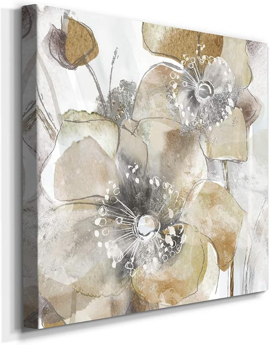 Renditions Gallery Taupe Spring Poppy Wall Art, Premium Gallery Wrapped Canvas Decor, Ready to Hang, 10 in H x 10 in W, Made in America Print (Model: AZS-WC25-18276-R-1010-MK)