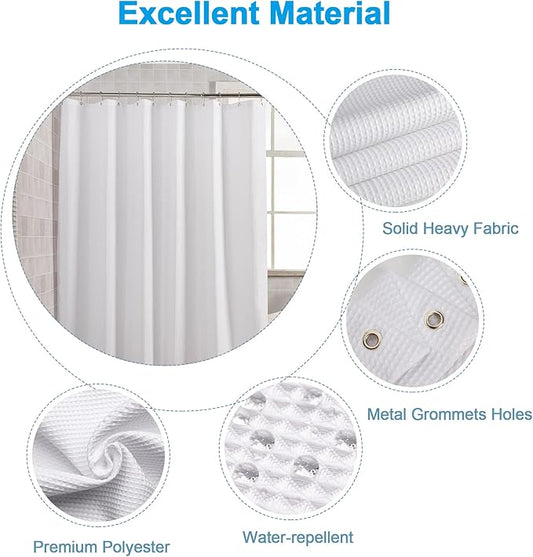 AmazerBath Extra Long Shower Curtains 84 Inches Tall, Waffle Shower Curtain White Heavy Duty, Extra Tall Shower Curtain Fabric, Hotel Quality Bathroom Shower Curtains, 72x84 Inches