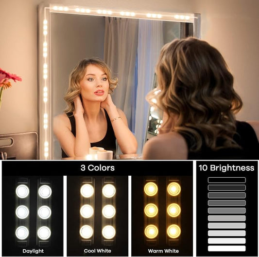 Consciot LED Vanity Lights for Mirror, Hollywood Style Strip, Adjustable Color & Brightness, USB Cable, Dimmable Makeup Stick on Table Dressing Room, White | Adjustable Color & Brightness, USB Cable, Makeup Lights Stick on for Vanity Table Dressing Roo...