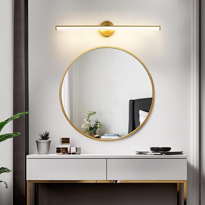 KAISITE Bathroom Lighting Fixture Over Mirror - 30 Inch Gold Vanity Light 24W 4000K Dimmable Modern LED Vanity Light Fixture Rotatable Bath Vanity Light Bar for Bathroom