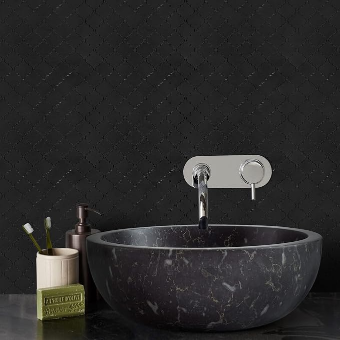 STICKGOO Arabesque Peel and Stick Backsplash Tile, Stick on Backsplash for Kitchen and Bathroom, Black Metal and Composite Mosaic Tiles (10 Sheets)