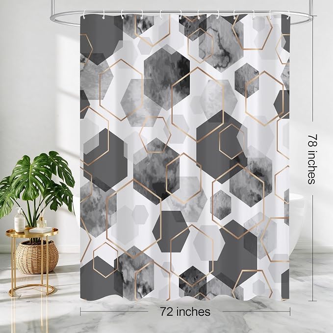 Litabel Long Shower Curtain for Bathroom, Geometric Bathroom Decor 72x78 | Long Modern Minimalist Shower Curtais, Grey Geometric Art Print Abstract Waterproof Bath Curtain