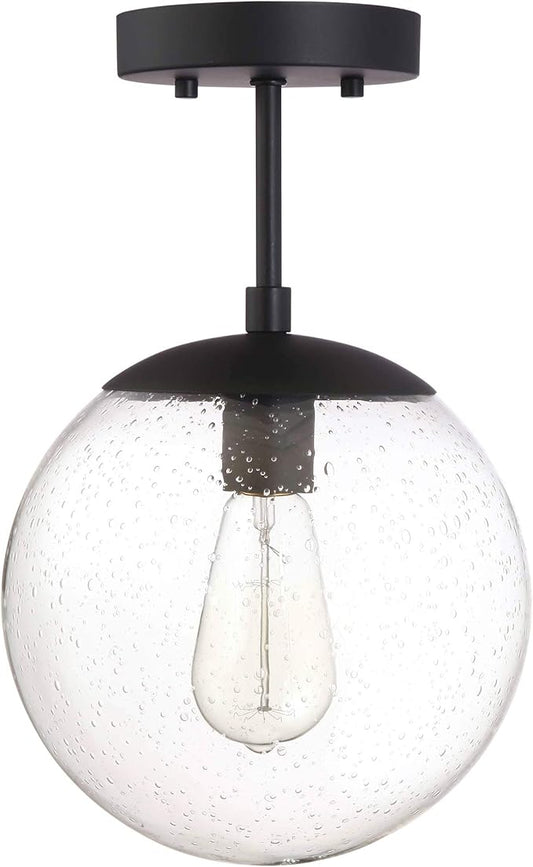 Design House 588517 Gracelyn Modern Indoor Dimmable Semi-Flush Ceiling Light with Clear Seedy Glass Globe Shade for Kitchen Hallway Bedroom, Matte Black