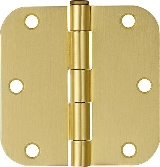 Design House Interior Door Hinges, 3.5 in. x 3.5 in., Rounded, 5/8-in. Radius, Steel, Pre-Lubricated, Satin Brass, 12-Pack, 189795