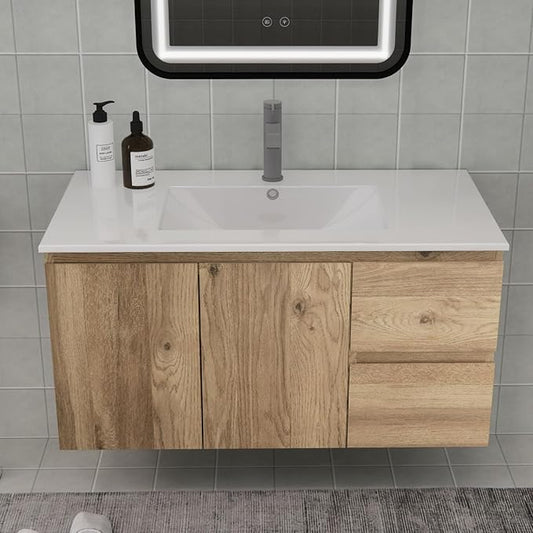 Wall-Mounted Bathroom Vanity with Soft-Close Drawers and Doors – Moisture-Resistant MDF, Space-Saving Design for Modern Bathrooms (Nature Without Sink, 36)