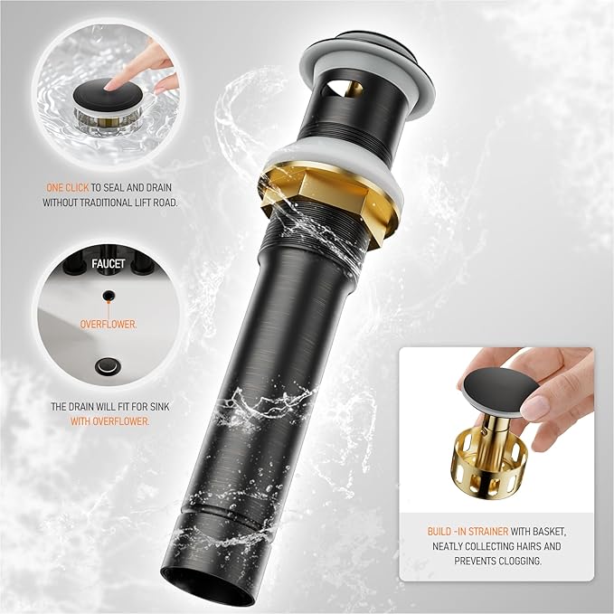 Phiestina 2 or 3 Holes Oil Rubbed Bronze 4 Inch 2 Handle Centerset Lead-Free Bathroom Sink Faucet, 360 Degree Swivel Spout with Copper Pop Up Drain and 2 Water Supply Lines, BF015-1-ORB