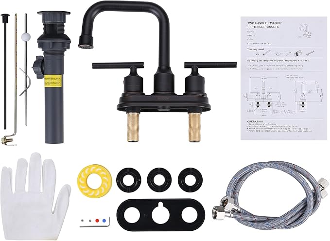 WOWOW Oil Rubbed Bronze Bathroom Faucet for Bathroom Sink Faucet 3 Hole Lavatory Faucet 2 Handle Vanity Faucet with Drain and Supply Hose Mixer Tap High Arc Swivel Spout