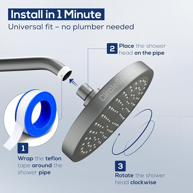CircleSplash Shower Head - High Pressure 2.5 GPM - Matte Grey | Anti-clog silicone nozzles, removable restrictor, easy-clean fixed replacement