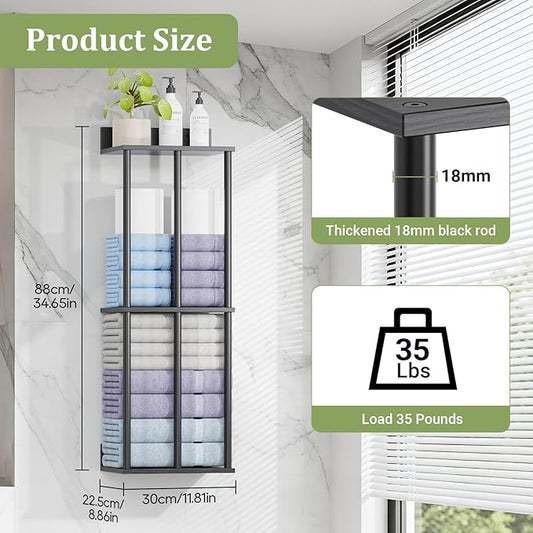 Large Capacity Three-layer Towel Racks for Bathroom Wall Mounted, Updated 3 Bar bath Towel Holder for Bathroom, Bath Towel Rack for Wall Mounted, Metal Small Bathrooms Towel Storage Rack, Balck