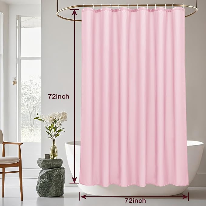 AooHome Standard 72x72 inch Shower Curtain Liner, Durable Polyester Solid Color Shower Curtain with Hooks, Weighted Hem, Water Repellent, Pink