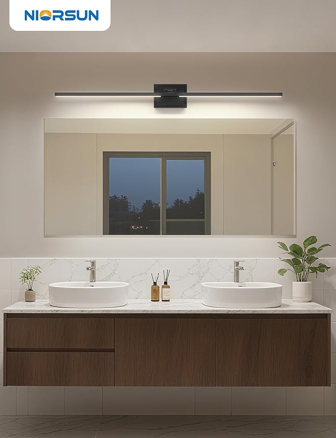 46.5 Inch Modern Bathroom Light Fixture, 40W 5CCT Dimmable LED Black Bathroom Vanity Lights Over Mirror, Vanity Lights for Bathrooms Restroom Mirror