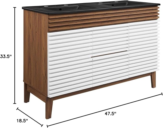 Modway Render 48" Double Bathroom Vanity in White Walnut Black