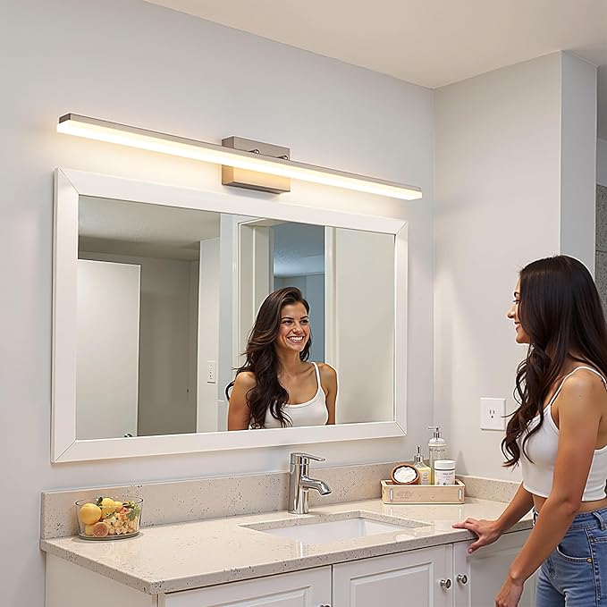 L LOHAS LED 48-Inch Bathroom Vanity Light Bar Over Mirror, Brushed Nickel Modern Bathroom Light Fixtures, 5CCT Adjustable LED Vanity Lights for Living Room Wall with Remote Control