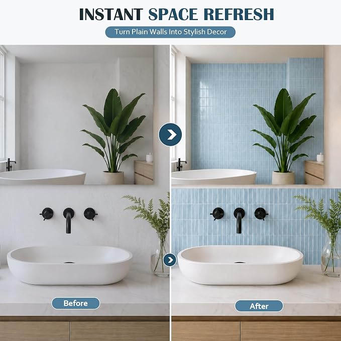 JOLOV 10 Pack Peel and Stick Backsplash Tiles, Waterproof 3D Stickers | Thicker self-adhesive 3D tile stickers for kitchen and bathroom walls; removable, waterproof and easy to install.