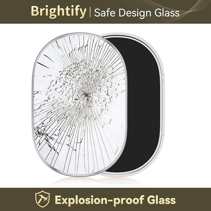 Brightify Silver Oval Mirror for Bathroom 20x36 Inch, Metal Framed Vanity Silver Mirrors, Modern Pill Shape Mirror for Bedroom Living Room Wall Decorative Hang Vertical and Horizontal