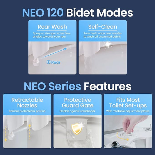 LUXE Bidet NEO 120 White and Elongated Toilet Seat Bundle