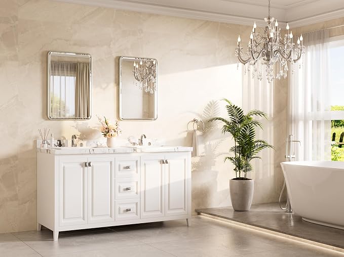 Brushed Nickel Mirror 20 x 30 Beveled Edge Tempered Glass, Rounded Corner Rectangle Bathroom Mirror for Over Sink for Modern Bathroom, Living Room, Bedroom, Entryway