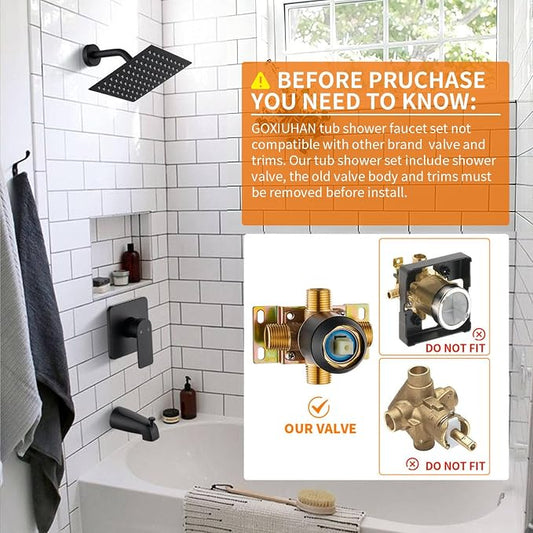Tub Shower Faucet Set With Head & Spout Black